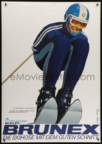 4c193 BRUNEX 36x50 Swiss advertising poster 1969 Edward Kung image of man downhill ski racing!