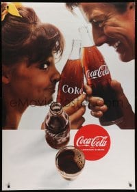 4c198 COCA-COLA 36x51 Swiss advertising poster 1960s happy couple, goes great with lemonade!