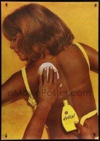 4c201 DELIAL 36x51 Swiss advertising poster 1969 lotion applied to sexy tanned woman in bikini!