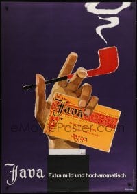 4c228 JAVA 36x50 Swiss advertising poster 1960 Muelma art of hand holding tobacco and smoking pipe