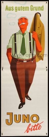 4c238 JUNO 33x94 German advertising poster 1950s Muller artwork of man smoking man with cane!