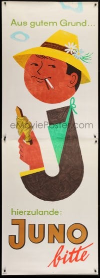 4c239 JUNO 33x94 German advertising poster 1950s Muller artwork of smoking guy with hat and flower!