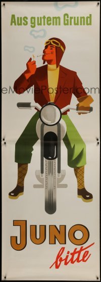 4c237 JUNO 33x94 German advertising poster 1950s Muller artwork of man on motorcycle!