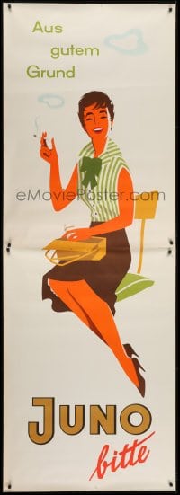 4c241 JUNO 33x94 German advertising poster 1950s Muller artwork of smoking woman with purse!