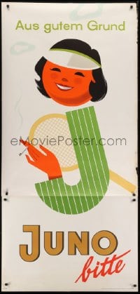 4c231 JUNO 33x70 German advertising poster 1950s Muller artwork of woman about to play tennis!