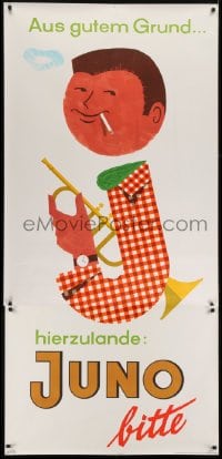 4c229 JUNO 33x70 German advertising poster 1950s great artwork of smoking man with trumpet!