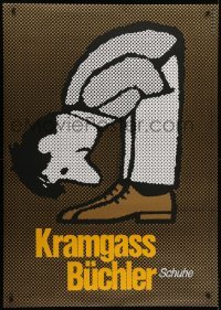 4c244 KRAMGASS BUCHLER 36x50 Swiss advertising poster 1960s man bending over looking at his shoes!