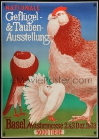 4c153 NATIONALE GEFLUGEL & TAUBEN AUSSTELLUNG 36x51 Swiss special poster 1933 art of birds by Wenk!