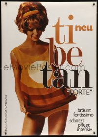 4c261 NEU TIBETAN 36x51 Swiss advertising poster 1970 tanning oil, great image of sexy woman!