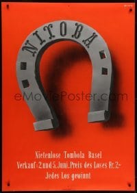 4c157 NIETENLOSE TOMBOLA BASEL orange style 36x50 Swiss special poster 1942 image of horseshoe!
