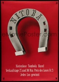 4c158 NIETENLOSE TOMBOLA BASEL red style 36x50 Swiss special poster 1940s image of horseshoe!