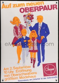 4c262 OBERPAUR 33x47 German advertising poster 1960s art of a happy family on their way to store!