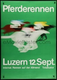 4c161 PFERDERENNEN 36x50 Swiss special poster 1965 Zeugin art of three horses & jockeys in motion!