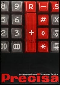 4c272 PRECISA 36x50 Swiss advertising poster 1960s close-up image of calculating machine keys!