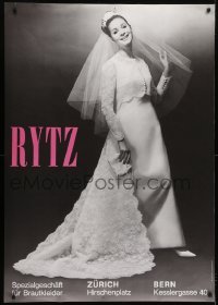4c277 RYTZ 36x51 Swiss advertising poster 1967 image of a woman in fantastic wedding dress!