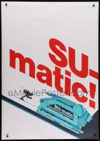 4c290 SU-MATIC 36x51 Swiss advertising poster 1970 close-up art of ski binding and downhill racer!