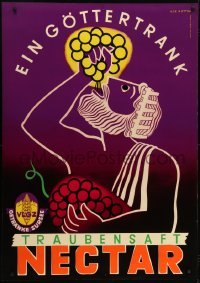 4c295 TRAUBENSAFT NECTAR 36x51 Swiss advertising poster 1955 Rotter art of god squeezing grapes!