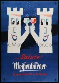 4c303 WEISSENBURGER 36x50 Swiss advertising poster 1960s two castles toasting mineral water!