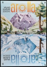 4c046 AROLLA 36x51 Swiss travel poster 1960s art showing the region in both winter and summer!