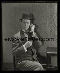 4d181 STAN LAUREL 8x10 negative 1920s amazing seated portrait talking on old fashioned telephone!