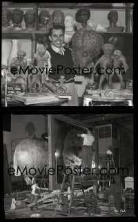 4d070 THIS ISLAND EARTH group of 2 8x10 master negatives 1955 great candids, one with Bud Westmore!