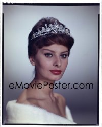 4d036 SOPHIA LOREN 8x10 transparency 1950s glamorous Paramount portrait wearing fur & tiara!