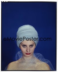 4d034 SOPHIA LOREN 8x10 transparency 1950 sexy c/u in wild outfit with turban over blue background!