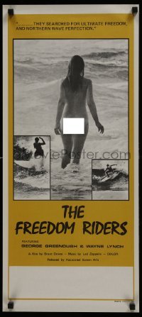 4f099 FREEDOM RIDERS Aust daybill 1972 completely naked Aussie surfer girl, yellow border design!