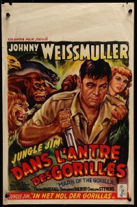 4f297 MARK OF THE GORILLA Belgian 1950 artwork of Johnny Weissmuller as explorer Jungle Jim!