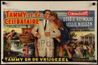 4f313 TAMMY & THE BACHELOR Belgian 1957 artwork of Debbie Reynolds seducing Leslie Nielsen!