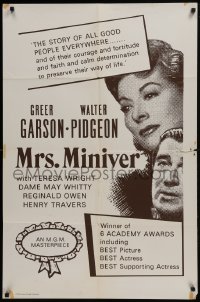 4f194 MRS. MINIVER Canadian 1sh R1971 Greer Garson, Walter Pidgeon, directed by William Wyler!