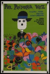 4f153 FOR THE FIRST TIME silkscreen Cuban 1969 Eduardo Munoz Bachs art of man in flowers field!