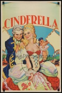 4f852 CINDERELLA stage play English double crown 1930s art of her & the prince, red title design!