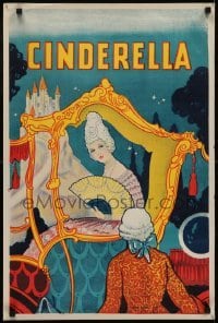 4f853 CINDERELLA stage play English double crown 1930s art of her & the prince, yellow title design!