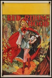 4f858 RED RIDING HOOD stage play English double crown 1930s sexy Red with wolf trailing behind!