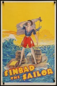 4f862 SINBAD THE SAILOR stage play English double crown 1930s female Sinbad on raft at sea!