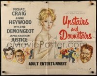 4f839 UPSTAIRS & DOWNSTAIRS English 1/2sh 1960 sexy naked Mylene Demongeot covered only by a sheet!