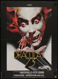 4f737 DRACULA A.D. 1972 French 23x31 1973 Hammer, cool artwork of vampire Christopher Lee!