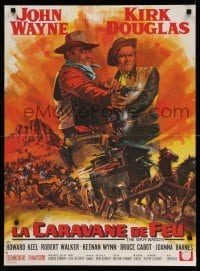 4f782 WAR WAGON French 23x31 1967 cowboys John Wayne & Kirk Douglas, stagecoach art by Mascii!