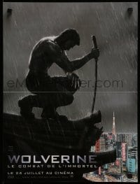 4f837 WOLVERINE teaser French 16x21 2013 silhouette of Hugh Jackman kneeling on rooftop in rain!