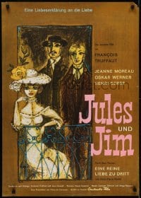 4f342 JULES & JIM 2-sided German 1962 Francois Truffaut, Jeanne Moreau, Oskar Werner, different!