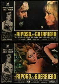 4f604 LOVE ON A PILLOW group of 4 Italian 19x26 pbustas 1964 sexy Brigitte Bardot and Hossein!