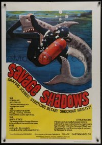 4f058 SAVAGE SHADOWS South African 1969 incredible and different art of diver fighting shark!