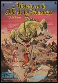 4f219 MYSTERY ON MONSTER ISLAND Spanish 1981 Terence Stamp, Peter Cushing, different fantasy art!