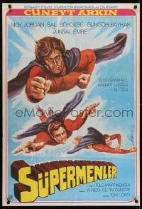 4f063 3 SUPERMEN AGAINST GODFATHER Turkish 1979 wonderful art of flying superheros!