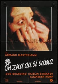4f391 HE KNOWS YOU'RE ALONE Yugoslavian 18x26 1980 different image of scared eyes!