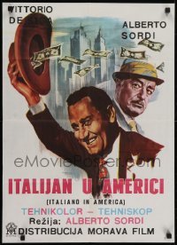 4f392 ITALIAN IN AMERICA Yugoslavian 20x27 1967 Alberto Sordi & Vittorio de Sica by Giuliano Nistri!