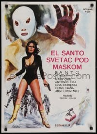 4f424 SANTO VS. LOS ASESINOS DE LA MAFIA Yugoslavian 19x26 1970 cool art of masked luchador Santo!