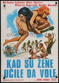 4f434 WHEN WOMEN PLAYED DING DONG Yugoslavian 20x28 1971 Bruno Corbucci, wacky caveman sexploitation movie!