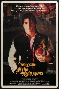 4g040 ALL THE RIGHT MOVES 1sh 1983 close up of high school football player Tom Cruise!